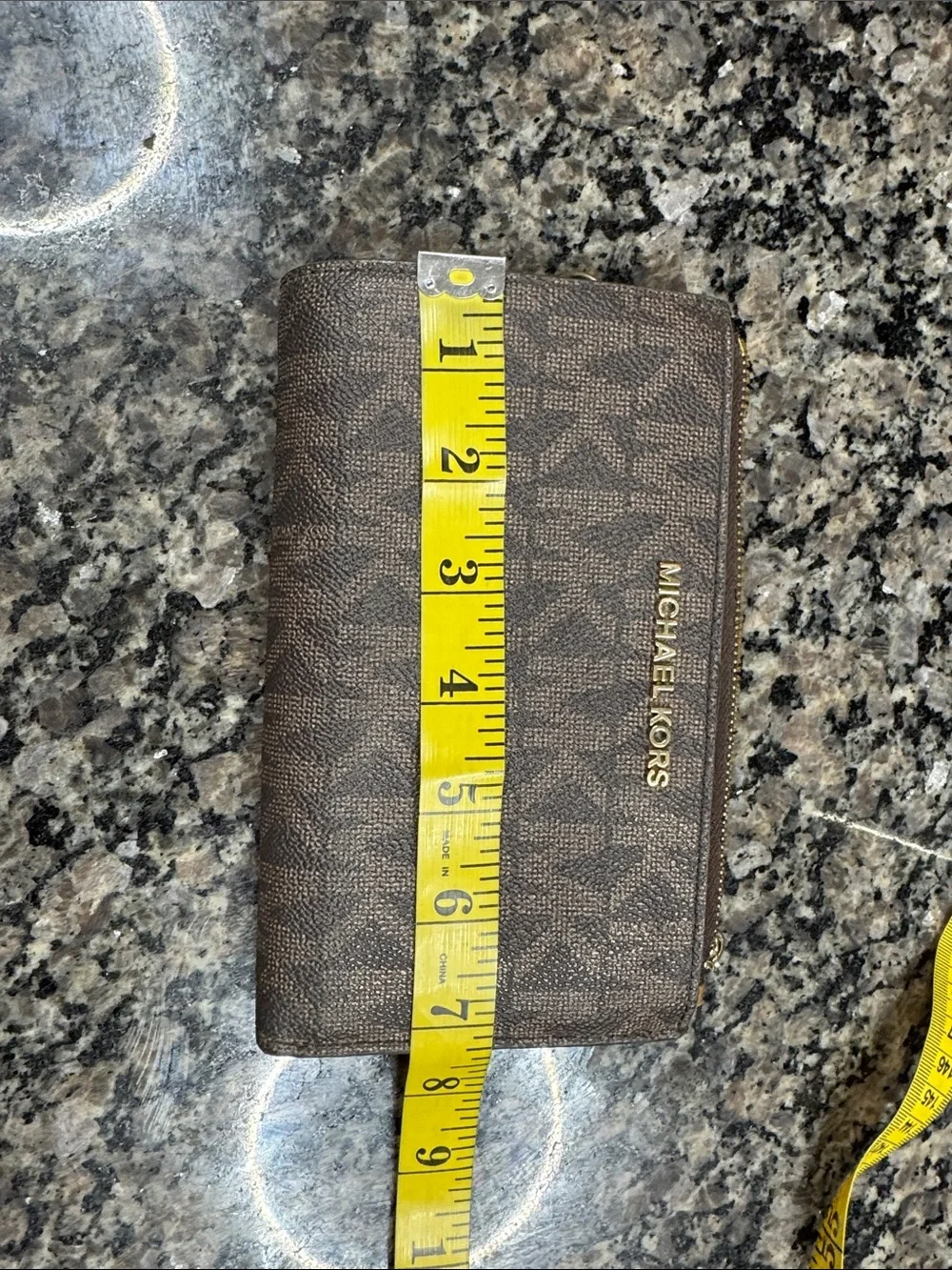 Michael Kors large Brown Signature MK Zip Wristlet with Gold Logo EUC